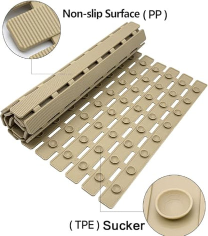 BEMISO Shower Mat Non Slip Bathtub Mat with Suction Cups and Drain Holes 27.5 x15.7 Inch Bath Mat for Tub & Shower.Easy Dry,Easy to Cut,Eco-Friendly - color: Brown, size: 27.5 x 15.7 inches