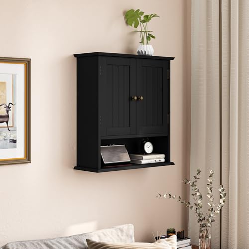 Smuxee Black Wall Cabinet, Small, 2-Door Medicine Cabinet with Adjustable Shelves, Over Toilet, For Kitchen and Laundry Rooms - color: Black Small