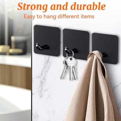 4 Pcs Stainless Steel Adhesive Hooks, Heavy Duty Waterproof Wall Hooks for Hanging Hat,Towel Robe Hook Rack WallMount- Bathroom and Bedroom (Square Black) - color: Black, size: Square