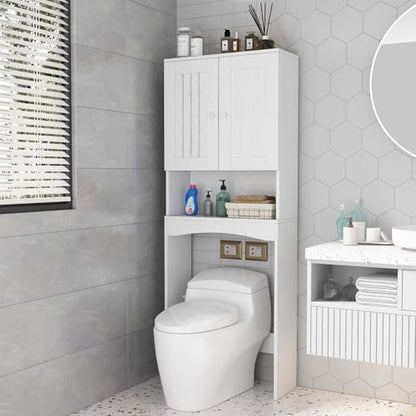 HRVEOCEI White Over The Toilet Storage Cabinet with Doors, Freestanding Bathroom Above Toilet Storage & Tall Bathroom Over Toilet Storage Cabinet with Adjustable Shelf (Style4) - style: Style4