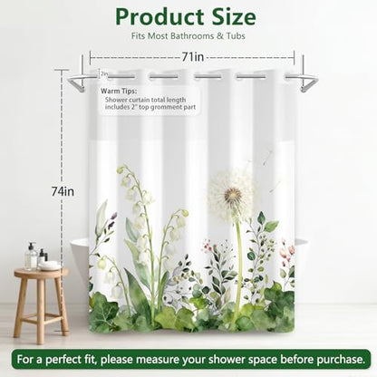 No Hook Shower Curtain and Liner, Farmhosue Machine Washable Waterproof Shower Curtain with Mesh Top Window and Weighted Hem, Spring Garden Floral Shower Curtains for Bathroom, 71" W x 74" L - color: Lush Greenery