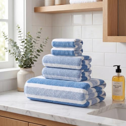 Premium 5-Piece Bath Towel Set | 100% Microfiber Ultra Soft & Quick Dry | Large Bath Towels, Hand Towels & Washcloths for Bathroom, Spa, Gym, | 1 Bath, 2 Hand, 2 Washcloths | Blue - color: Blue, size: 5 Pcs