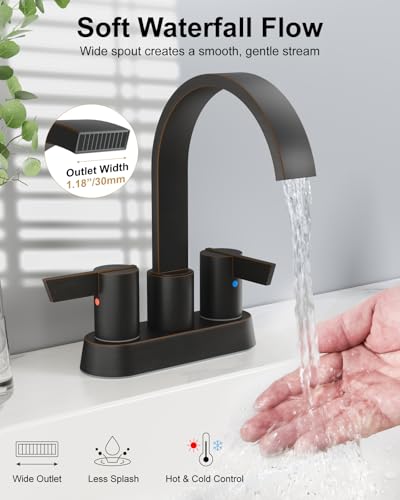 Bronze Bathroom Faucet,4 Inch Centerset 2-Handle Waterfall | Includes Pop-Up Drain,24-Inch Supply Lines,Mounting Hardware,SUS304 Stainless Steel Construction,And A 360° Swivel Spout - color: Bronze