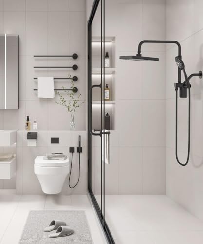 Filtered Shower Head with Handheld Spray Combo,12 inch High Pressure Rainfall Shower Head with Adjustable Slide Bar,Dual Rainfall Showerhead,Bathroom Accessories,Black