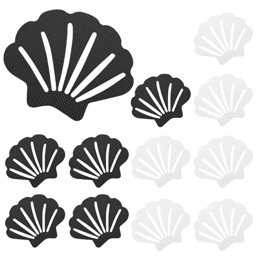 12 Pcs White and Black Bathtub Stickers Non Slip | Shell Shaped, Safety Shower Treads, Adhesive, For Bathroom Bathtub & Shower Floor - color: White and Black