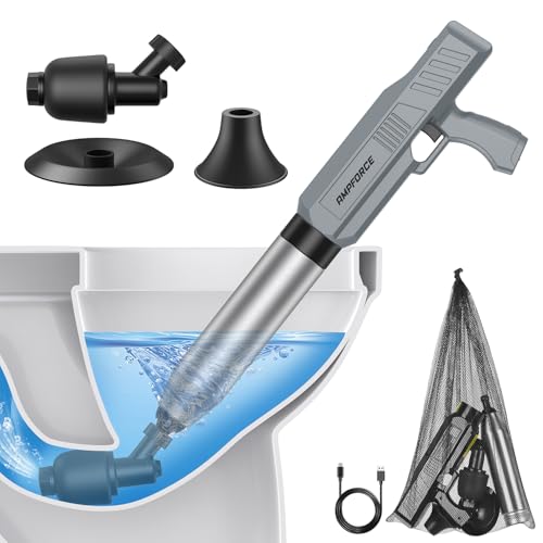 Electric Toilet Plunger, Heavy-Duty Clog Remover, Dark Gray | High-pressure air plunger for bathrooms. Powerful toilet drain unclogger. - color: Dark Gray