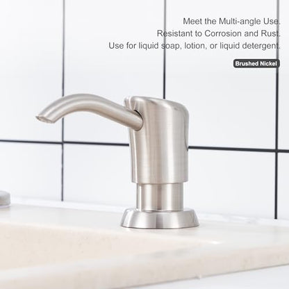 GAGALIFE Built in Sink Soap Dispenser or Lotion Dispenser for Kitchen Sink, Brushed Nickel ABS Pump Head, with 17 Ounce Large PET Soap Bottle - color: Brushed Nickel