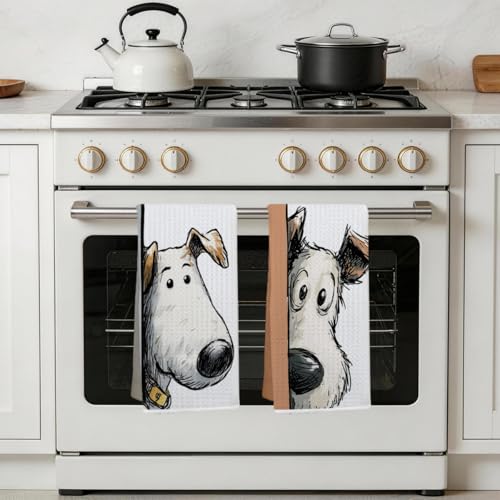 2 Pcs Funny Dog Kitchen Towels, Cute Terrier Gifts Hand Towel 14x24 Inches - color: Multi 0182