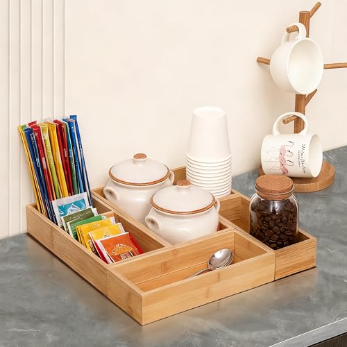 Vincona Bamboo Drawer Organizers Set, 3PCS Multi-Use Wood Storage Organizers, Desk Drawer Tray for Kitchen, Bathroom, Office, Dresser, Bamboo Box Bin for Jewelry, Makeup, Junk, Gadgets - size: 3 Grids