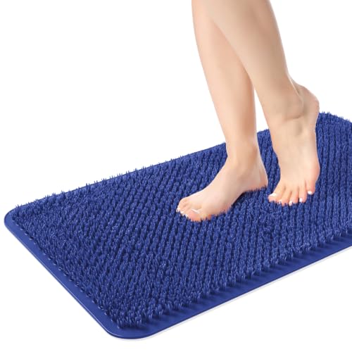 Yolife Shower Foot Scrubber Mat, Anti-Slip Bath Mat with Scrub Bristles, Soft Shower Foot Massager with Strong Suction Cups for Soothe Achy Feet (Navy Blue, 25.6" x 13.4") - color: Navy Blue, size: 25.6" x 13.4" (Rectangular)