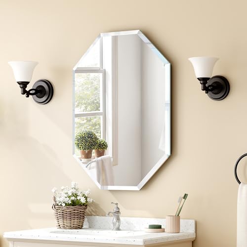 Exquisite Bathroom Mirror,Frameless Vanity Mirror-20”X28” Rirregular Mirror Beveled Edge Silver Wall Mirror for Bathroom, Vanity, Bedroom,Living Room and Enterway