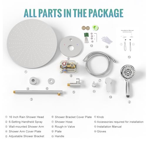 SR SUN RISE Shower Faucet - 16 Inch Multifunctional High Pressure Shower Head System with Handheld Shower Head Fixtures - Valve Included - Polished Chrome - color: Polished Chrome, size: 16 Inch