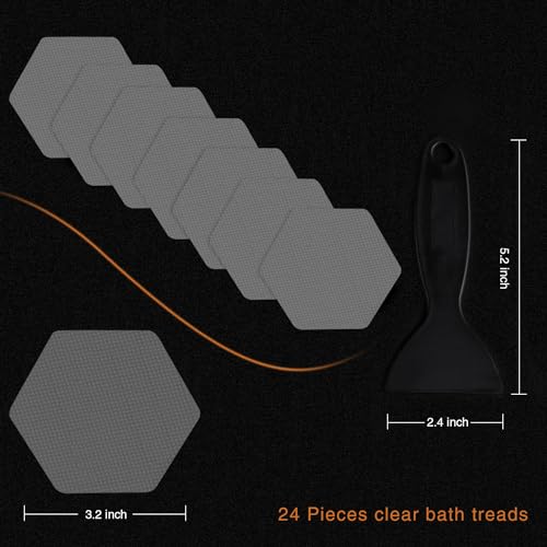 Secopad Bathtub Stickers Non-Slip, 12 PCS Hexagon Grey Safety Shower Treads Adhesive Appliques with Premium Scraper - color: Grey