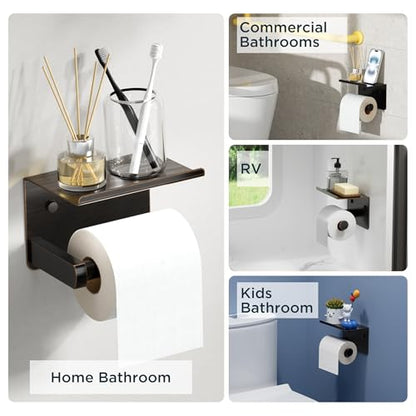 FORIOUS Toilet Paper Holder with Shelf, Adhesive or Screw,Oil Rubbed Bronze | Wall Mount Toilet Paper Roll Holder for Bathroom, Stainless Steel Commercial Toilet Tissue Roll Dispenser with Phone Shelf - color: Oil Rubbed Bronze