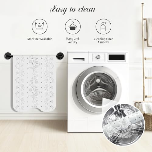 SHUCHING White Bath Mat for Tub Non Slip-40x16 Inch, Flower | Bathtub Mat for Women & Elderly Mold Free, Long Shower Mat for Inside Shower with Suction Cup, Machine Washable - color: White
