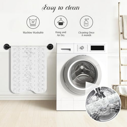 SHUCHING White Bath Mat for Tub Non Slip-40x16 Inch, Flower | Bathtub Mat for Women & Elderly Mold Free, Long Shower Mat for Inside Shower with Suction Cup, Machine Washable - color: White