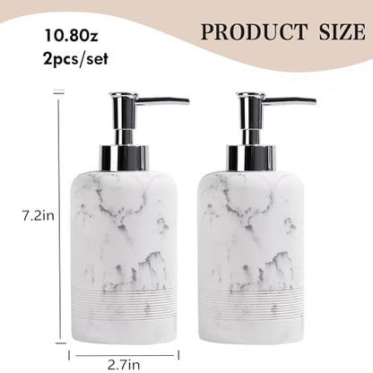 2pcs/Set Hand Soap Dispenser Sets - 10.8oz Refillable Resin Liquid Soap Dispensers with Rust-Proof Pump for Bathroom Countertop or Kitchen, Marble White - color: Marble White