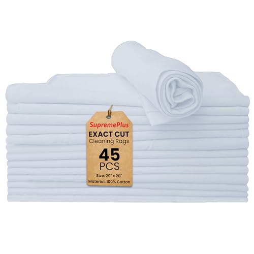Premium New Lint Free Cotton Rags, Exact Cut 20" x 20", Pack of 45, Soft T Shirt Rags, White Rags for Staining, Dusting, Painting & Polishing, Cleaning Rags for Home & Industrial Use - size: 20x20 Inch (45 Pack)