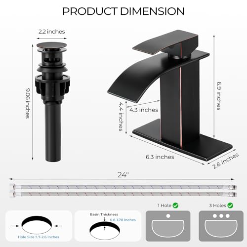 ORB Bathroom Faucets, Waterfall Bathroom Sink Faucet | Single Handle, Stainless Steel, Vanity Faucet with Deck Plate, Pop-up Drain, For 1 or 3 Hole, RV, Farmhouse - color: A-Oil Rubbed Bronze
