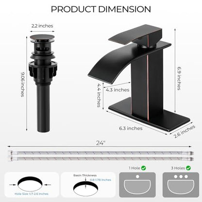 ORB Bathroom Faucets, Waterfall Bathroom Sink Faucet | Single Handle, Stainless Steel, Vanity Faucet with Deck Plate, Pop-up Drain, For 1 or 3 Hole, RV, Farmhouse - color: A-Oil Rubbed Bronze