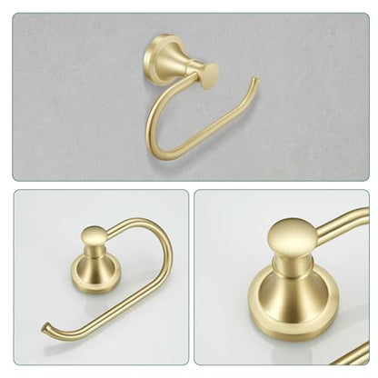 Hoimpro Brushed Gold 4-Piece Bathroom Bath Set, Wall Mount Bathroom Hardware Fixture (Adjustable Towel Bar Rack, Towel Ring Holder, Paper Towel Holder, Double Towel Hook), Bathroom Accessories - color: Brushed Gold