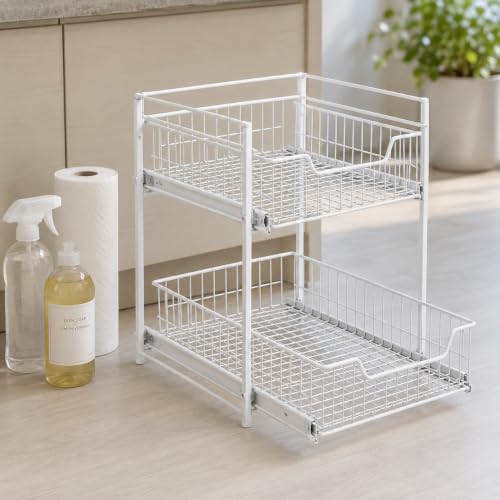 Juju 2-Tier Under Sink Organizer - Steel Wire Pull-Out Storage Rack for Kitchen and Bathroom Cabinets