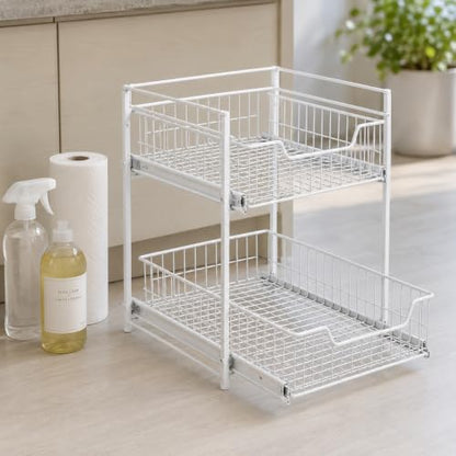 Juju 2-Tier Under Sink Organizer - Steel Wire Pull-Out Storage Rack for Kitchen and Bathroom Cabinets