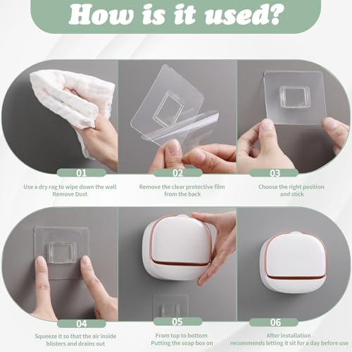 ASTIMESA 2 Packs Waterproof Wall-Mounted Soap Dishes Box, Adhesive Plastic Soap Holder with Drain Lid Tray for Bar Bathroom Shower Keep Dry Flip Self Draining White & Dark Blue - color: White & Dark Blue