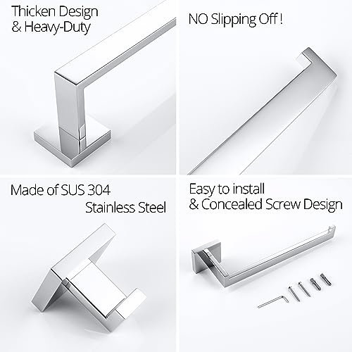 BAGNOLUX Bathroom Hardware Set 4 Pieces, Bath Towel Holder Set SUS304 Stainless Steel, Towel Bar Rack Set for Wall Mounted, Square Bathroom Accessories Set Fixture Heavy Duty Polished Chrome - color: Polished Chrome