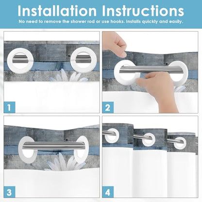 No Hook Shower Curtain with Snap in Liner 71x86 Inch Floral Blue | Farmhouse Rustic Butterfly Modern Double Layers Waterproof Fabric with See Through Top Window Open Grommet Bath Curtain - color: Blue Daisy 3, size: 71"W x 86"L (Pack of 1)