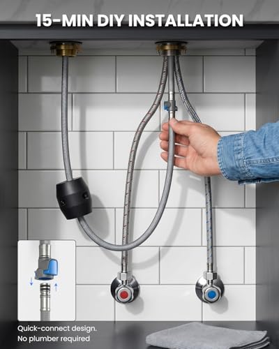 DAYONE 3 Holes Kitchen Sink Faucets with Pull Down Sprayer and Soap Dispenser, Separate Handle Brushed Nickel Sink Faucet for Kitchen, 2 Holes Single Handle High Arc - color: Brushed Nickel, style: Separate handle