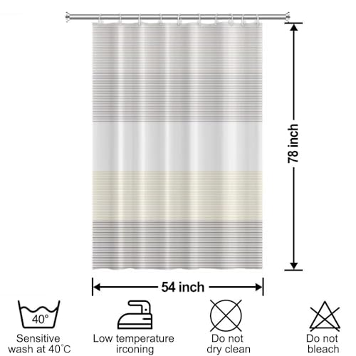 Boho Beige Brown Striped Long Stall RV Shower Curtain 54" Wx78 L | White Gray Bohemian Geometric, Polyester Waterproof, Machine Washable, Bathroom Small Curtain, Easy to Install with 10 Hooks - color: Beige, size: 54"W x 78"L (Pack of 1)