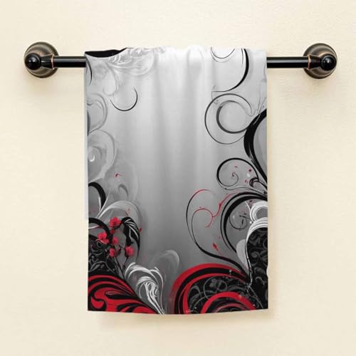 HGOD DESIGNS Red Black Mystic Cotton Soft Bath Towels - Magical Floral Swirls Leaves - Kitchen Hotel Spa Towels - 15"X30" - color: Towel-95