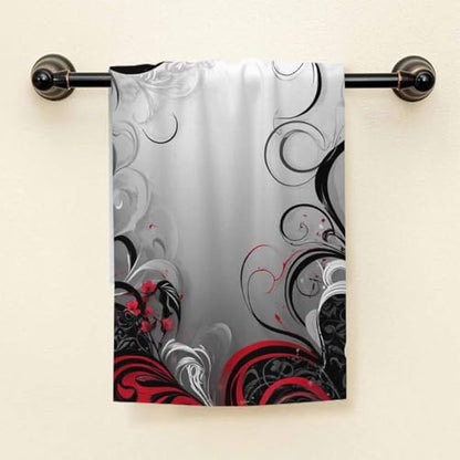 HGOD DESIGNS Red Black Mystic Cotton Soft Bath Towels - Magical Floral Swirls Leaves - Kitchen Hotel Spa Towels - 15"X30" - color: Towel-95
