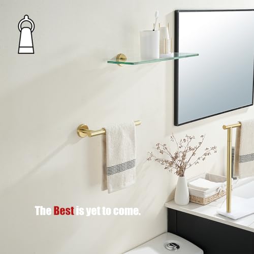 JQK Hand Towel Bar Gold, 10 Inch Thicken 0.8mm 304 Stainless Steel Bathroom Hand Towel Holder, 9 Inch Useable Length Wall Mount, Brushed Gold, THH110L9-BG - color: Brushed Gold