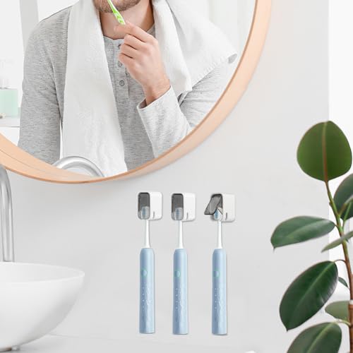 3PCS Toothbrush Holder Wall Mounted with Cover,Single Slot Electric Tooth Brushing Holder,Self Adhesive Hanging Toothbrush Organizer for Bathroom,Family,Travel(4.4 * 3 * 2.6cm,Color:Grey) - color: Grey