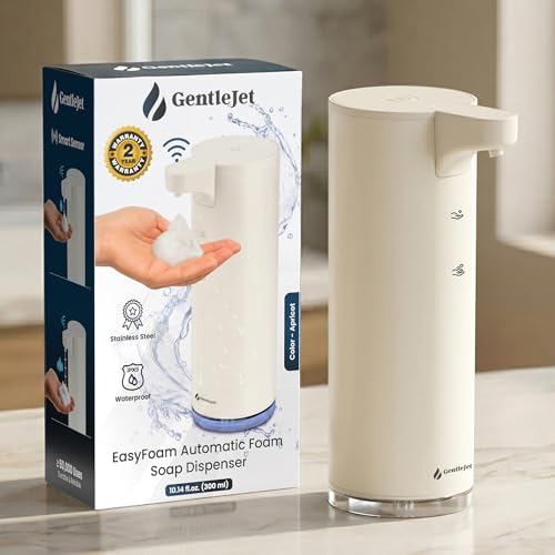 GentleJet EasyFoam Automatic Foaming Soap Dispenser, Touchless USB-C Rechargeable Sensor Pump, 304 Stainless Steel, Adjustable Foam, IPX5 Water-Resistant for Bathroom & Kitchen, 10 fl oz / 300 mL - color: Apricot