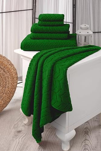 BAGNO MILANO Certified Organic Turkish Cotton Bath Towels, Luxury Jacquard Absorbent, Ultra Soft-Plush Organic Towel Set (Royal Green, Towel Set of 6) - color: Royal Green