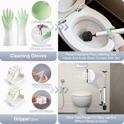 Toilet Plunger & Bathroom Plunger, Toilet Brush and Plunger Set - Powerful Air air Plunger & Toilet Auger, High Pressure Toilet Clog Tool for Sinks, Floor Drains & Clogged Pipes