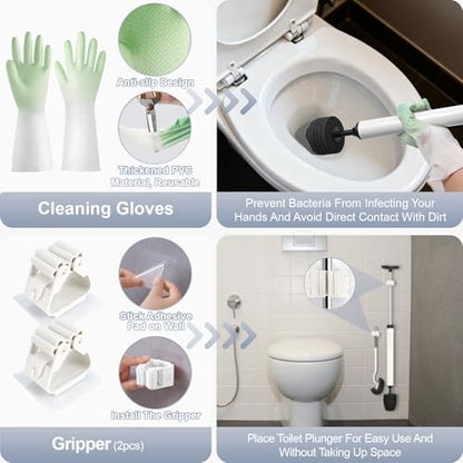 Toilet Plunger & Bathroom Plunger, Toilet Brush and Plunger Set - Powerful Air air Plunger & Toilet Auger, High Pressure Toilet Clog Tool for Sinks, Floor Drains & Clogged Pipes
