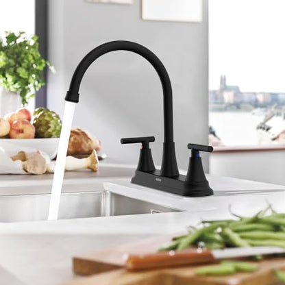 HURRAN 2 Handle Kitchen Sink Faucet, 8 Inch High Arc 360°Swivel Kitchen Sink Faucet, 3 Hole Kitchen Faucet Without Side Sprayer, Centerset RV Kitchen Faucet with Stainless Steel Pipe, Black - color: Black, style: Without Side Sprayer
