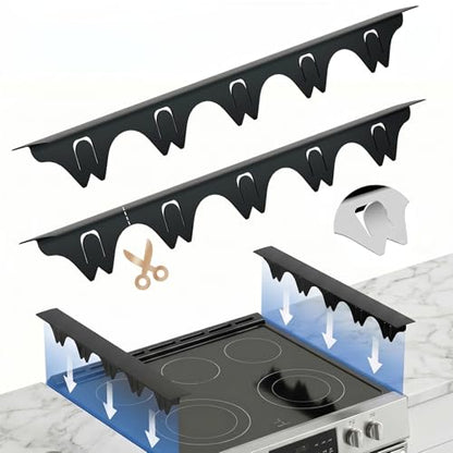 Silicone Stove Gap Covers with Stainless Steel, Oven Gap Filler Seals Gaps Between Stovetop and Counter, Stove Gap Guards Range Trim Kit, Easy to Clean Stove Gap Guard (Black 2 Pack,25") - color: Black, size: 25 inches