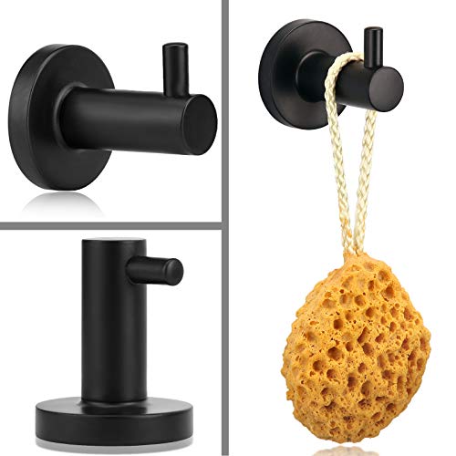 4 Piece Bathroom Accessories Set (Single Towel Bar, Towel Ring, Toilet Paper Holder, Double Towel Hooks), Wall Mounted Bath Hardware Accessory Fixtures Set - color: Matte Black Holder- 4