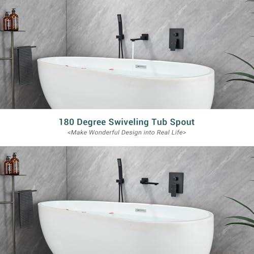 DASAN Swiveling Wall Mount Tub Filler Faucet Set with Hand Held Shower, Matte Black Modern Creative Bathtub Faucet Wall Mounted Bath Tub Faucet with High Flow Rough in Valve, SA-TF05WH-MB - color: Matte Black