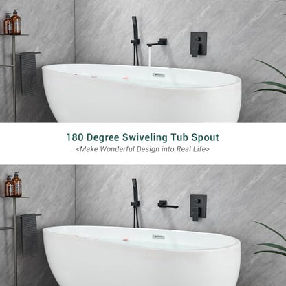 DASAN Swiveling Wall Mount Tub Filler Faucet Set with Hand Held Shower, Matte Black Modern Creative Bathtub Faucet Wall Mounted Bath Tub Faucet with High Flow Rough in Valve, SA-TF05WH-MB - color: Matte Black