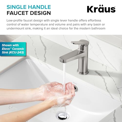 KRAUS Indy Single Handle One Hole Bathroom Sink Faucet in Spot-Free Brushed Nickel, KBF-1411SFBN - color: Spot Free Brushed Nickel, style: Basin + Pop-Up Drain