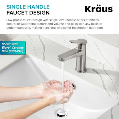 KRAUS Indy Single Handle One Hole Bathroom Sink Faucet in Spot-Free Brushed Nickel, KBF-1411SFBN - color: Spot Free Brushed Nickel, style: Basin + Pop-Up Drain