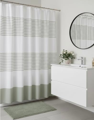 Sage Green Fabric Shower Curtain, Cotton Striped Textured Design, 70 x 72 Shower Curtain, Modern Farmhouse Bathroom Decor, Collin Sage - color: Collin Sage