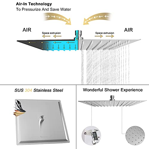 NearMoon Rain Shower Head, High Flow Stainless Steel Square Rainfall Shower, High Pressure Design, Awesome Shower Experience Even At Low Water Flow (10 Inch, Brushed Nickel) - color: Brushed Nickel, size: 10 Inch Square