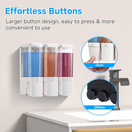 Shampoo and Conditioner Dispenser,GlintGath Shower Dispenser 3 Chamber No Drill Shampoo Dispenser for Shower Wall Mounted Shower Soap Dispenser for Bathroom Hotel,Large Capacity 3 * 500ML,White